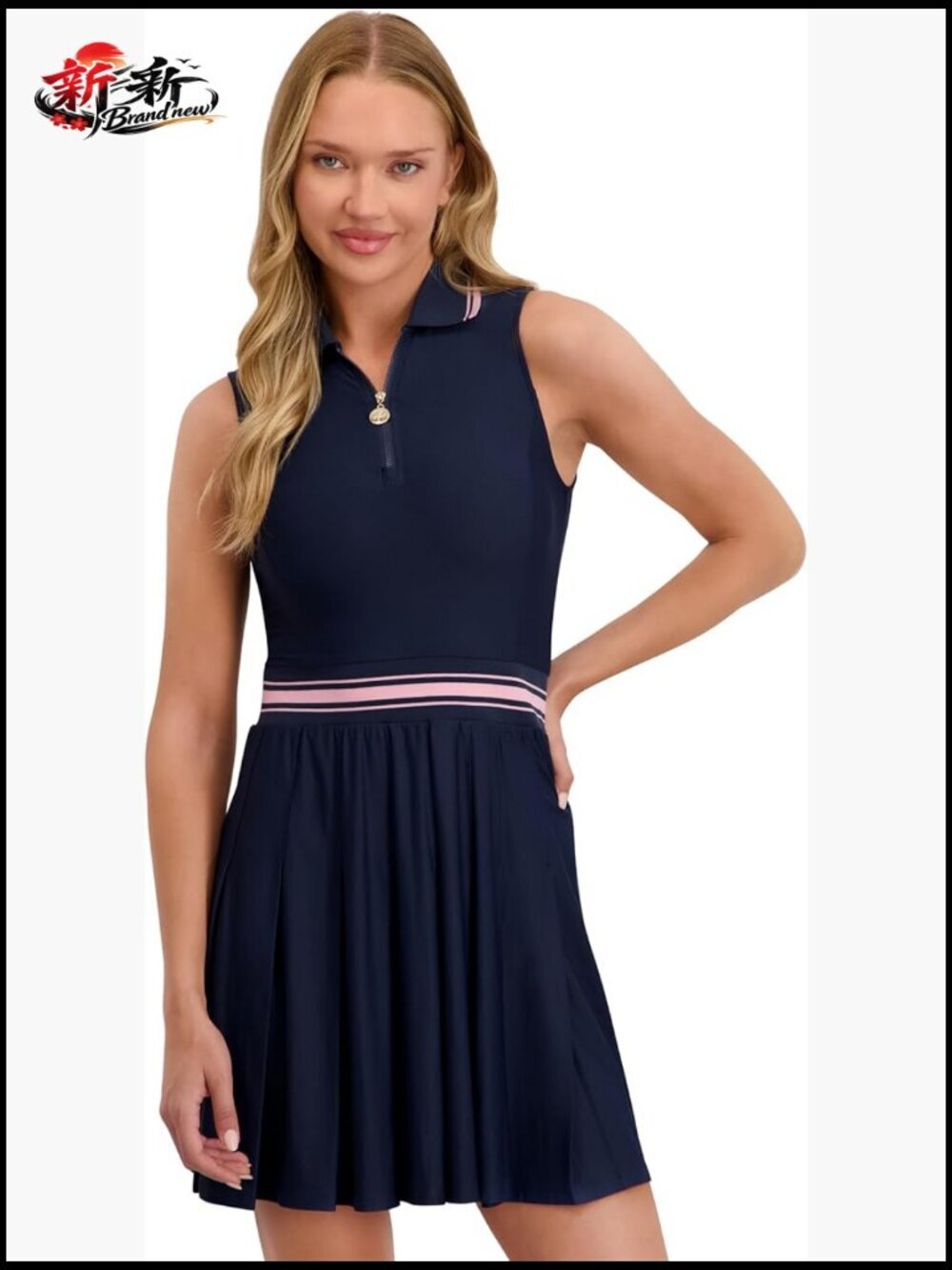 Stella Parker Women's ¼ Zip Pleated Skirt Polo Dress UPF 50+ Stretch Fabric 35"